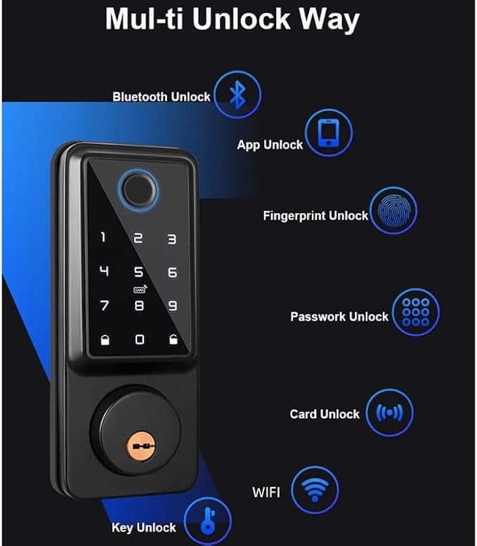 Waterproof Smart Deadbolt Lock – Biometric Fingerprint & Digital Keypad Entry for Homes